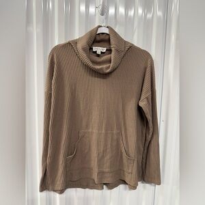 She + Sky Brown Ribbed Cowl Neck Blouse